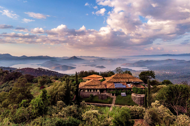 Virunga Lodge stone wood chalets Virunga Volcanoes Lakes Burera Ruhondo personal butler Rwanda