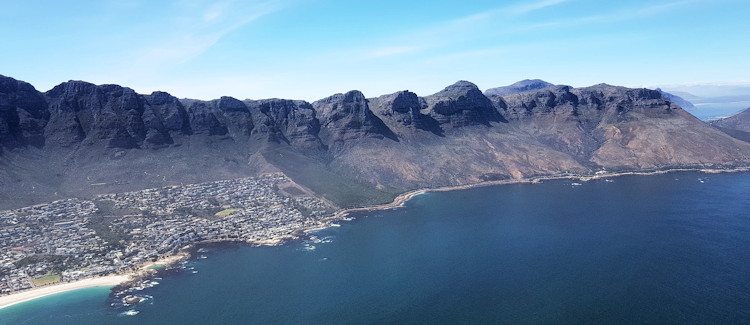 Helicopter flight Cape Town aerial V&A Waterfront Cape Town Stadium Sea Point Promenade Robben Island