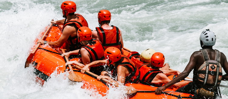 White water rafting Uganda Nile River between rapids swim scenery beautiful 5 hours on water Uganda