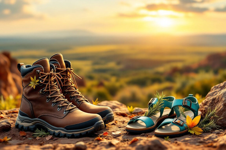 what-to-pack-for-a-botswana-safari-5.jpg Footwear options for a comfortable safari experience, featuring sturdy hiking boots and sandals.