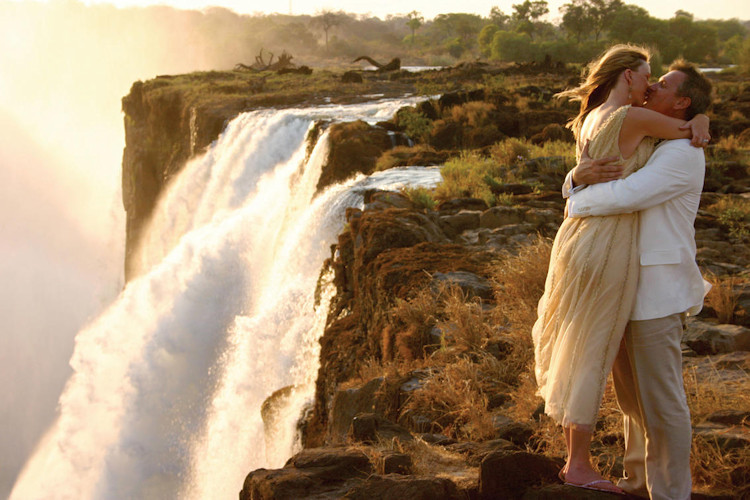 Livingstone Island Victoria Falls David Livingstone explorer mist plumes Zambezi River Zambia