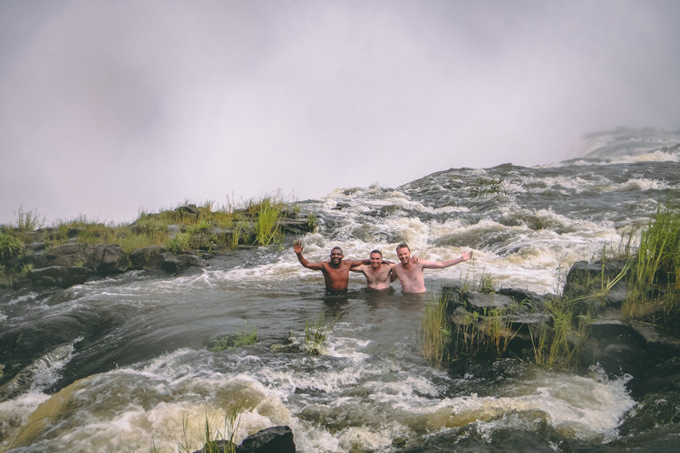 Devil's Pool Victoria Falls aerial view natural pool edge Zambezi River 3m deep infinity pool Zambia