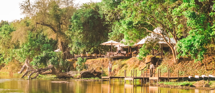 Sausage Tree Camp Lower Zambezi Zambia pool channels game viewing Zambezi escarpment backdrop Nicky Searle