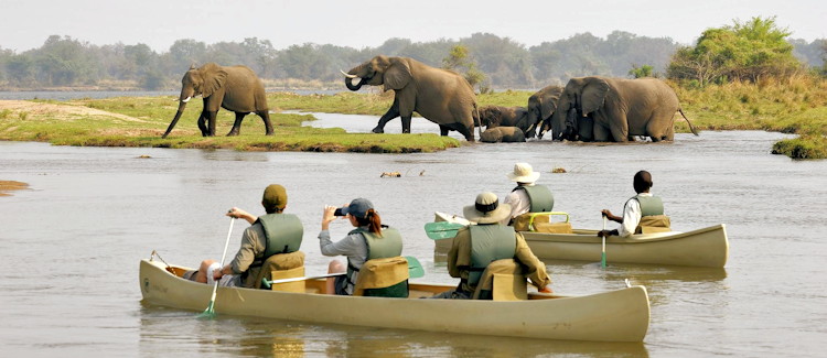 Lower Zambezi National Park Zambia remote wild canoe game drives escarpment Mana Pools views Zambia