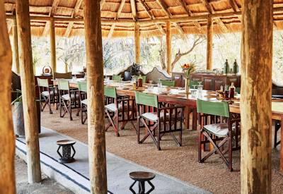 Thatched indoor dining area