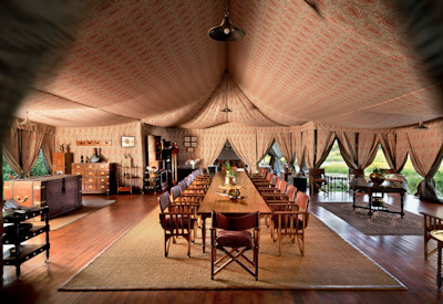 Tented indoor dining area
