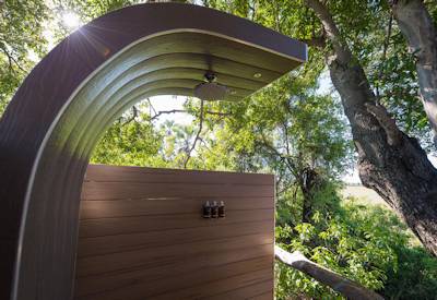 Stunning outdoor showers and tree house chalets