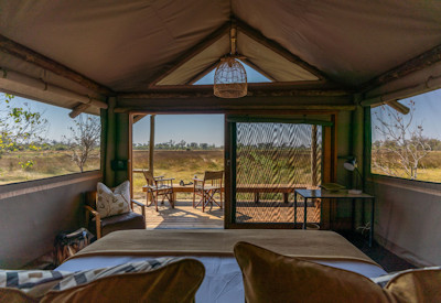 Classic safari views from the tebted bedrooms