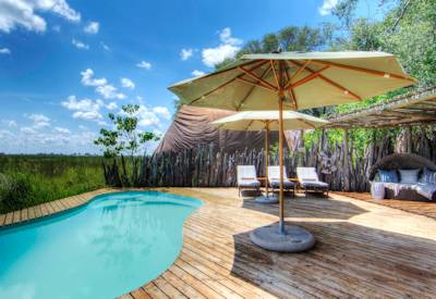 Camp swimming pool with loungers
