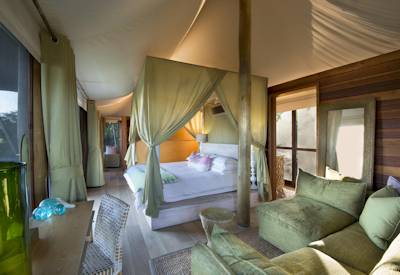 Luxury safari tents and lounge area