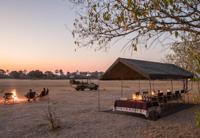 Wild remote private campsite miles from nearest person Central Kalahari Botswana safari