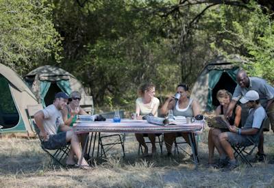 Camp kitchen lunch preparation semi-participation camping Botswana Elephant Safari