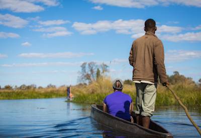 Guided nature walk Okavango Delta island Botswana Fish Eagle Safari semi-participation