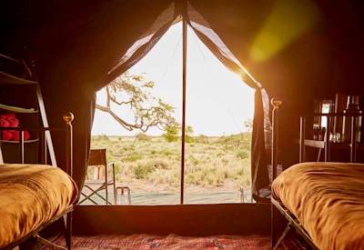 Private mobile campsite Western Kalahari ancestral lands Zu Hoansi Bushmen Botswana