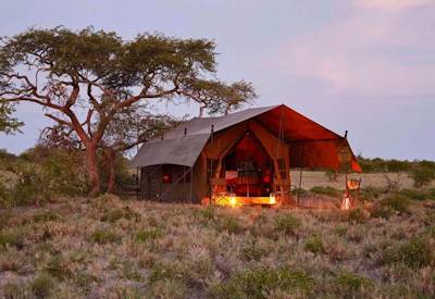Private tented suite Central Kalahari mobile safari luxury camp Botswana