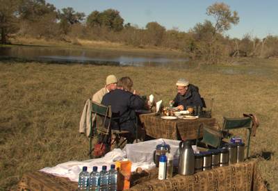 Picnic island lunch Okavango waterways Delta Miracle Safari Moremi Botswana mobile