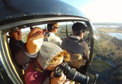 Helicopter Horizons charter Maun to Xaxaba airstrip Delta River Safari Okavango Botswana