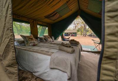 Large open Meru-style tented suite Moremi Game Reserve Xinii Discover Botswana safari