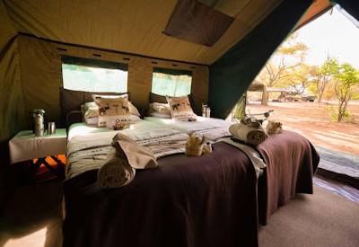 Meru-style tented suite with view Khwai Community Concession Moremi Botswana safari