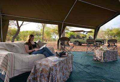 Tented lounge area mobile camp Khwai Moremi Game Reserve Discover Moremi Safari Botswana