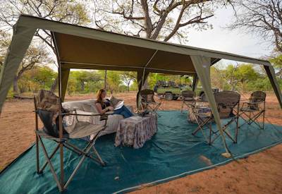 Open-sided dining tent bush Khwai Community Concession Discover Moremi Safari Botswana