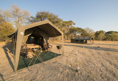 Private mobile camp tented suite dining area mopane woodland Highlights Northern Botswana safari