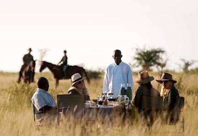 Lunch Kalahari Desert horse riding safari Makgadikgadi Pans Botswana family adventure