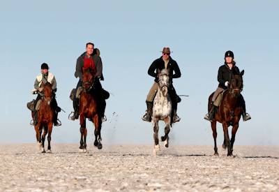 Horse riding meerkat encounter Chapman's Baobab Makgadikgadi Pans Kalahari Botswana