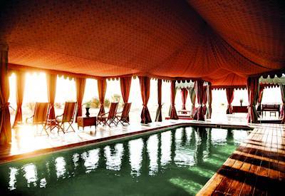 Jack's Camp swimming pool Makgadikgadi Pans Kalahari Desert Botswana family safari