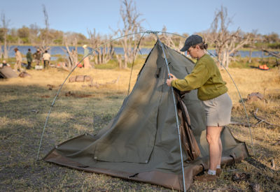 Setting up camp Livingstone Safari Botswana mobile camping Khwai Savuti Chobe