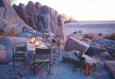 Open fire dinner Makgadikgadi Pans camping Kubu Island Quad Bike Safari Botswana