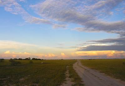 Kalahari Desert sunset infinite space Trans Kalahari Safari participation camping Botswana