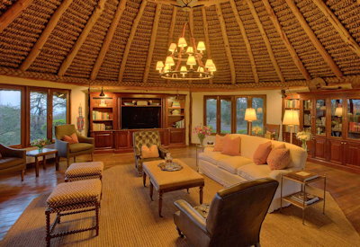 Elewana central lounge area with TV