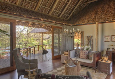 The main lounge area and deck at camp