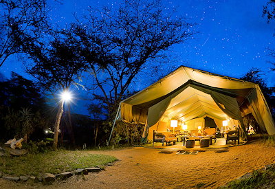 Meru-styled tents at night