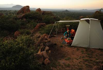 Exclusive walking safari from base camp set up remotely in a wildlife rich area