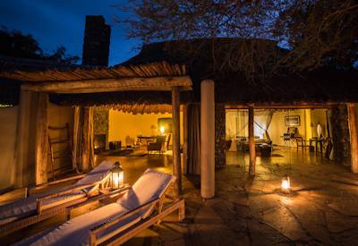 Kenya safari camp lit up at night