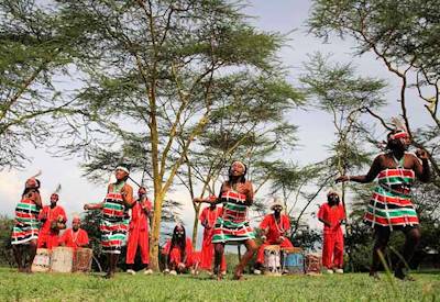 Maasai warroirs perform at Lake Nakuru