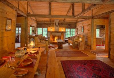 Hearty breakfast setup at Ragati Cabin with forest views