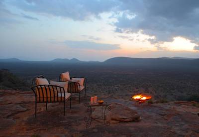 Sunset drinks overlooking the plains of the Samburu