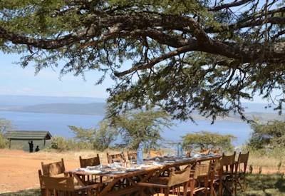 Lake Nakuru in the distance while having lunch