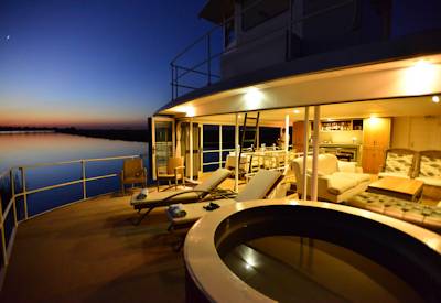 Chobe Princess at night with plunge pool