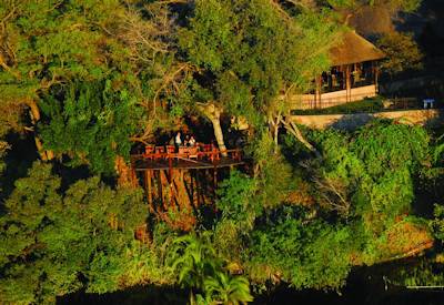 Namushasha River lodge surrounded by a water world