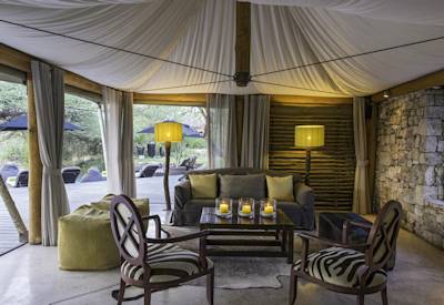 Main lounge area at tented camp