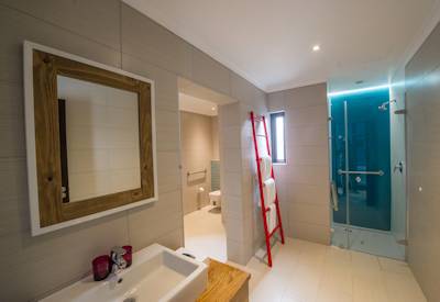 Bathrooms at this inviting hotel