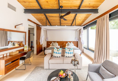 Heaven Boutique Hotel large luxurious room Rwandan décor panoramic Kigali views Rwanda