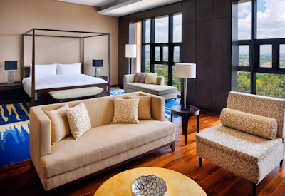 Kigali Marriott Hotel luxury suite Executive Lounge soaking tub marble rainfall shower Rwanda