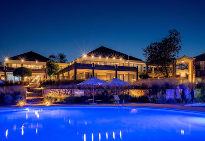 Akagera Game Lodge swimming pool sun loungers Lake Ihema views Akagera Rwanda