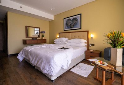 Mantis Kivu Marina Bay Hotel beautifully appointed en-suite bedroom Lake Kivu Rwanda