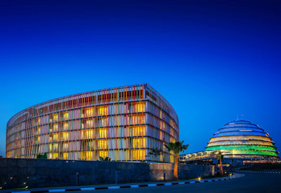 Radisson Blu Hotel Kigali contemporary hotel at night office park Rwanda
